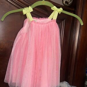 Pink Tulle Dress with Yellow Straps